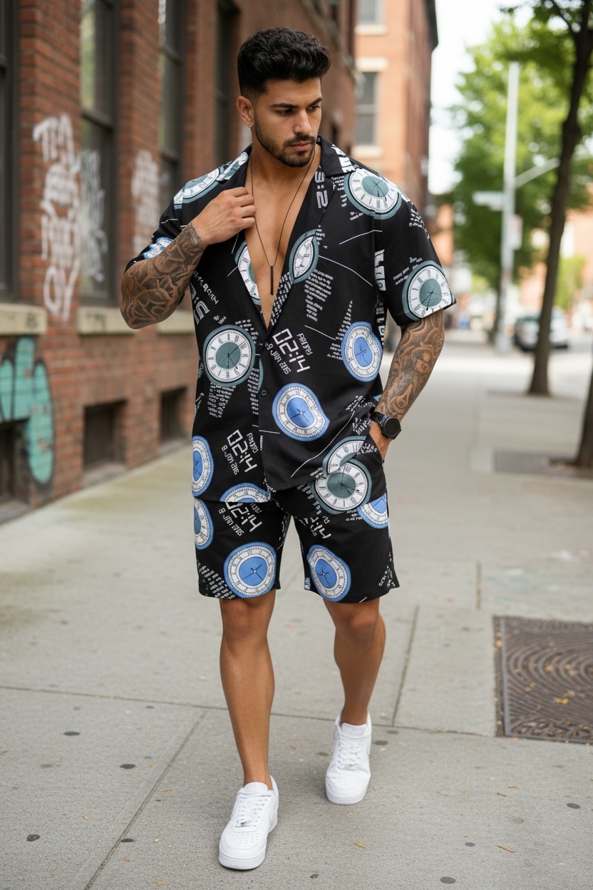 Compleu Vară Bărbați Camasă + Pantaloni Imprimeu - imagine 2