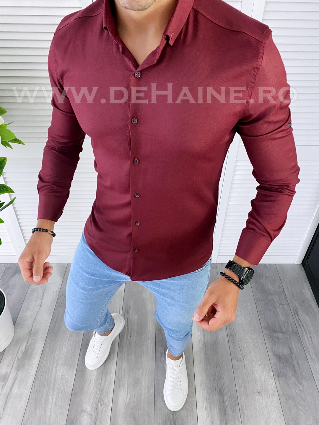Cămașă Bărbați Grena Slim Fit Elegantă