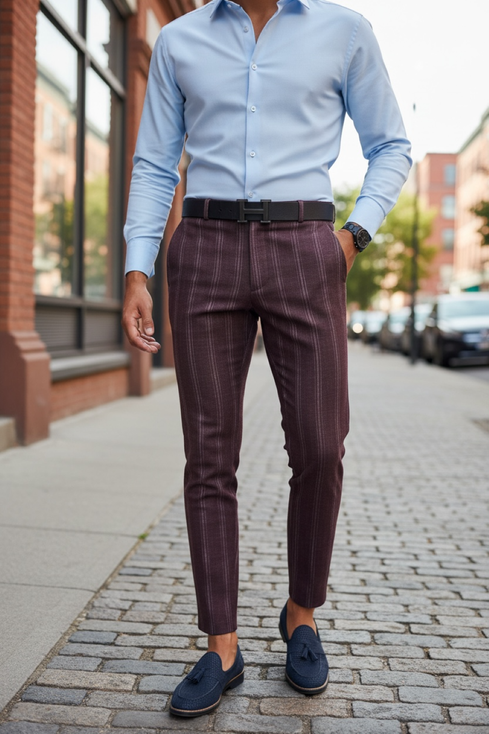 Pantaloni Eleganți Bărbați Grena - Stil Office - imagine 2