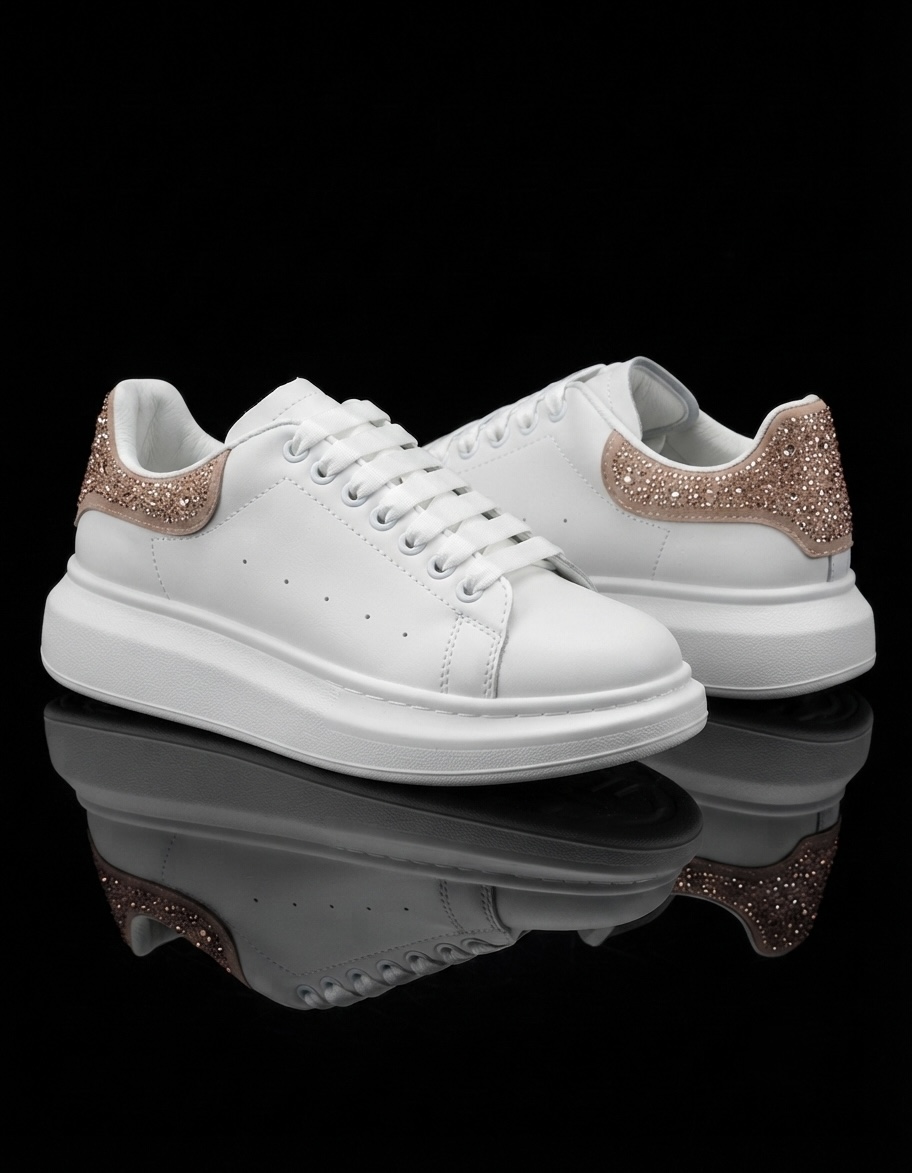 Adidasi dama casual albi cu roz  diamond  111D N12-4
