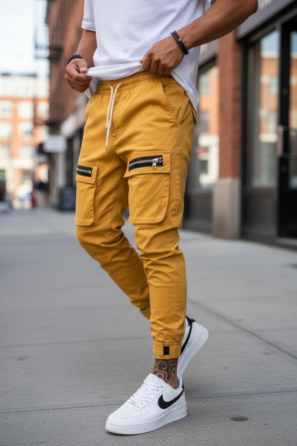 Pantaloni Trening Cargo Crem Conici Y103 - imagine 2