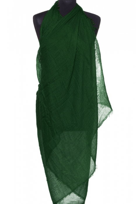 Esarfa dreptunghiulara tip pareo cu aspect creponat din vascoza, verde gucci