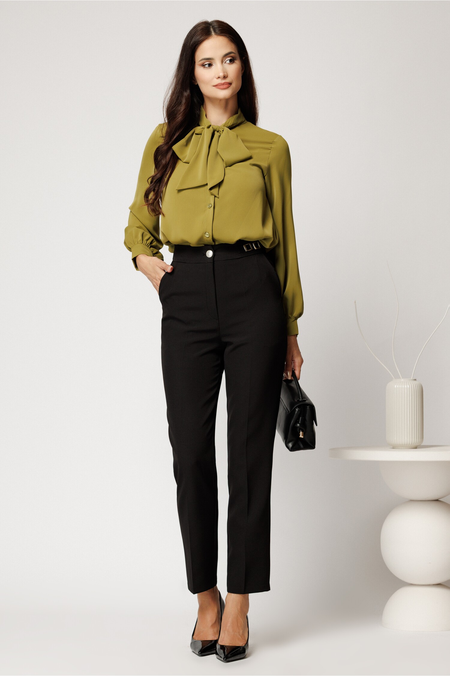 Pantaloni Stofă Dama Negri | Stil Office Elegant