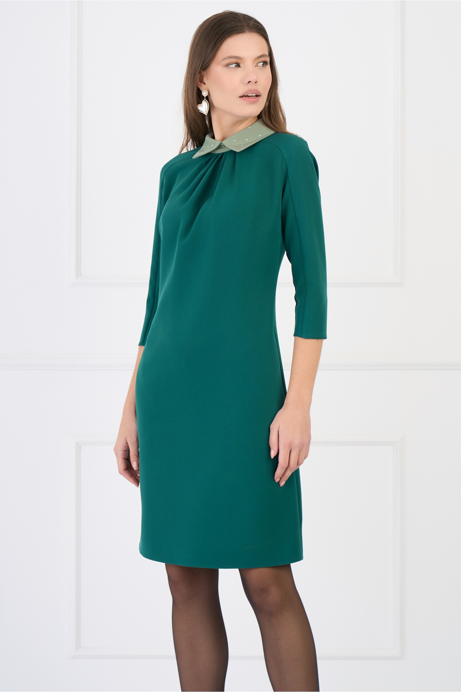 Rochie Office DY Fashion Verde cu Croi Conic