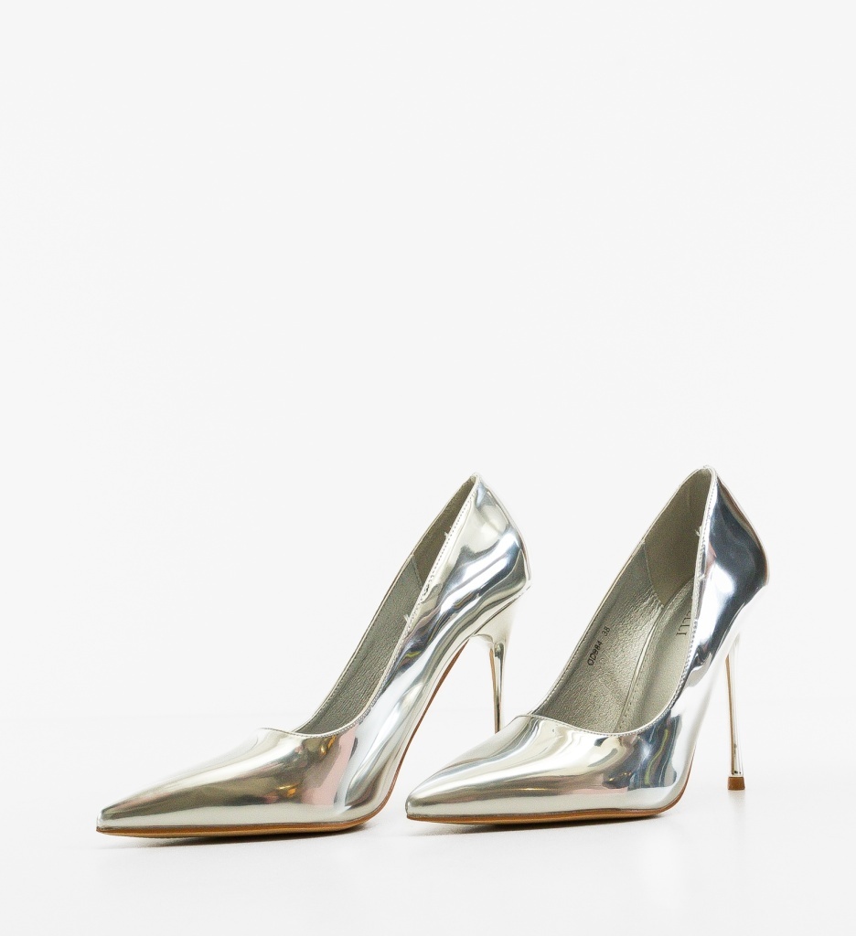 Pantofi Stiletto Argintii Eleganți - imagine 5