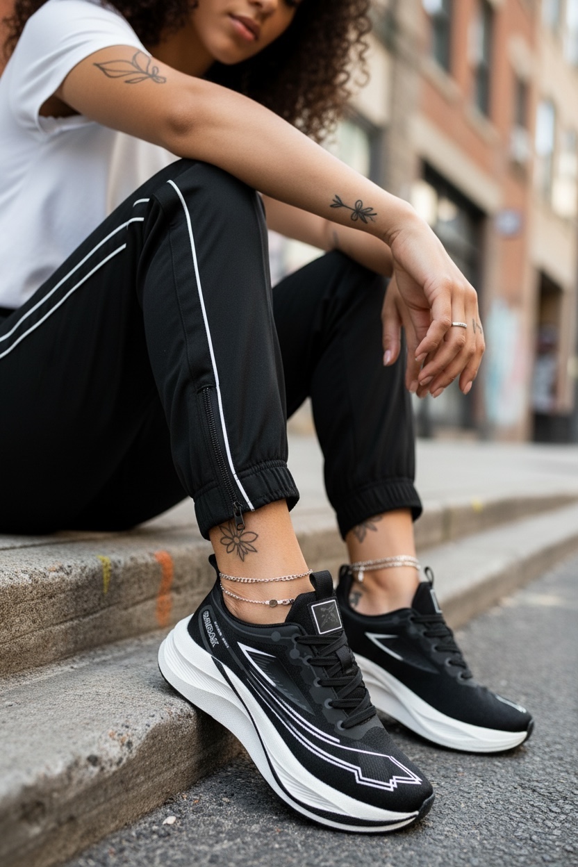 Adidași Dama Sport Negri K74 Ușori și Comozi
