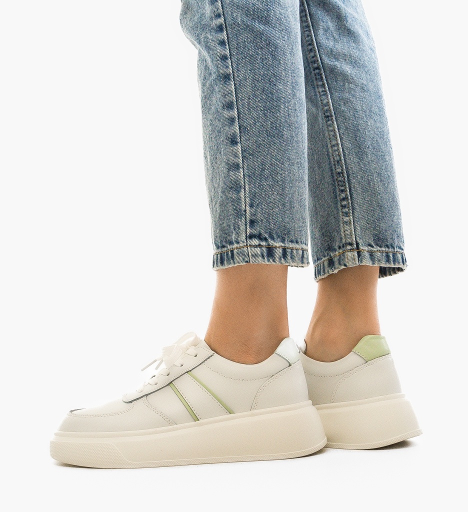 Sneakers Dama Briseis Albi din Piele Naturală - imagine 3
