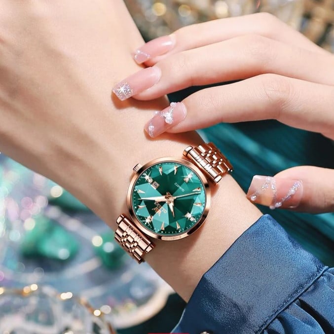 Ceas Olevs CS1647 Rose Gold Eleganță Verde - imagine 2