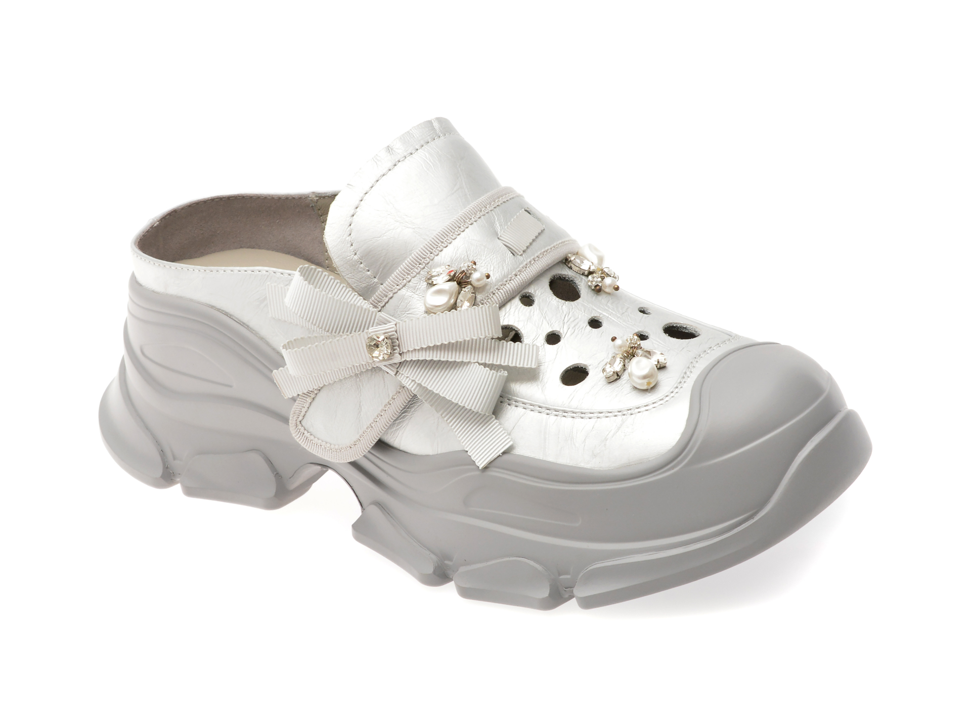 Papuci GRYXX Argintii Piele Naturală | Confort
