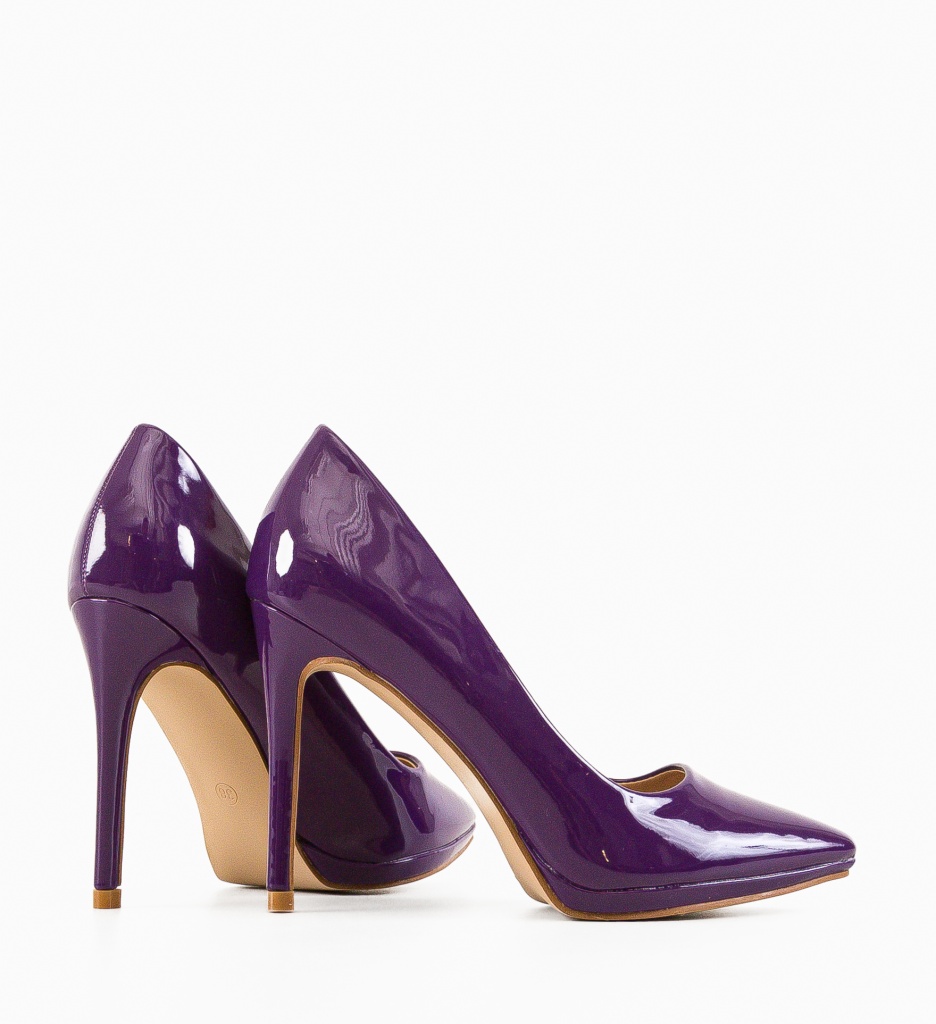 Pantofi Dama Gafre Mov cu Toc Elegant - imagine 5