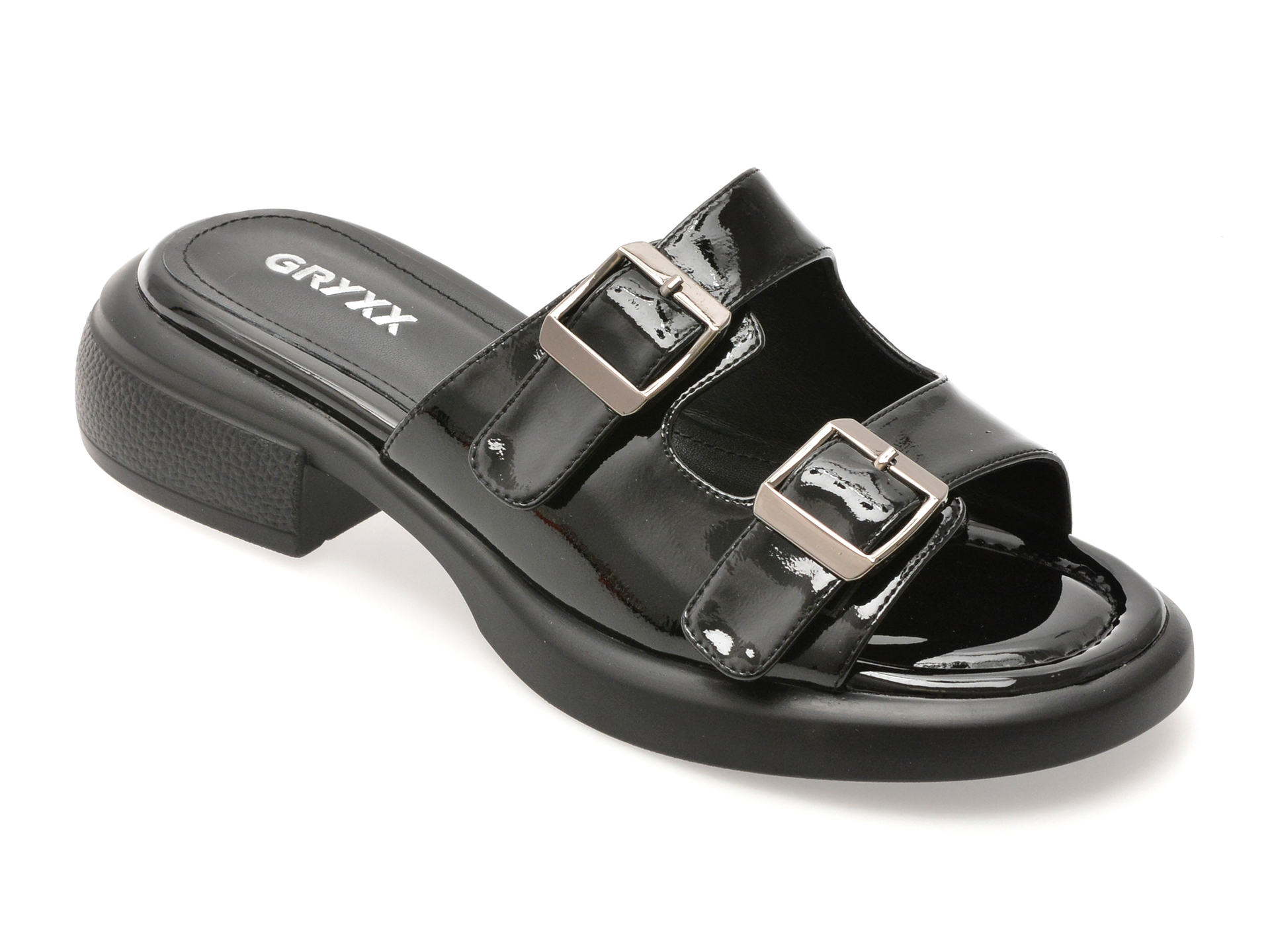 Papuci GRYXX negri din piele lacuită