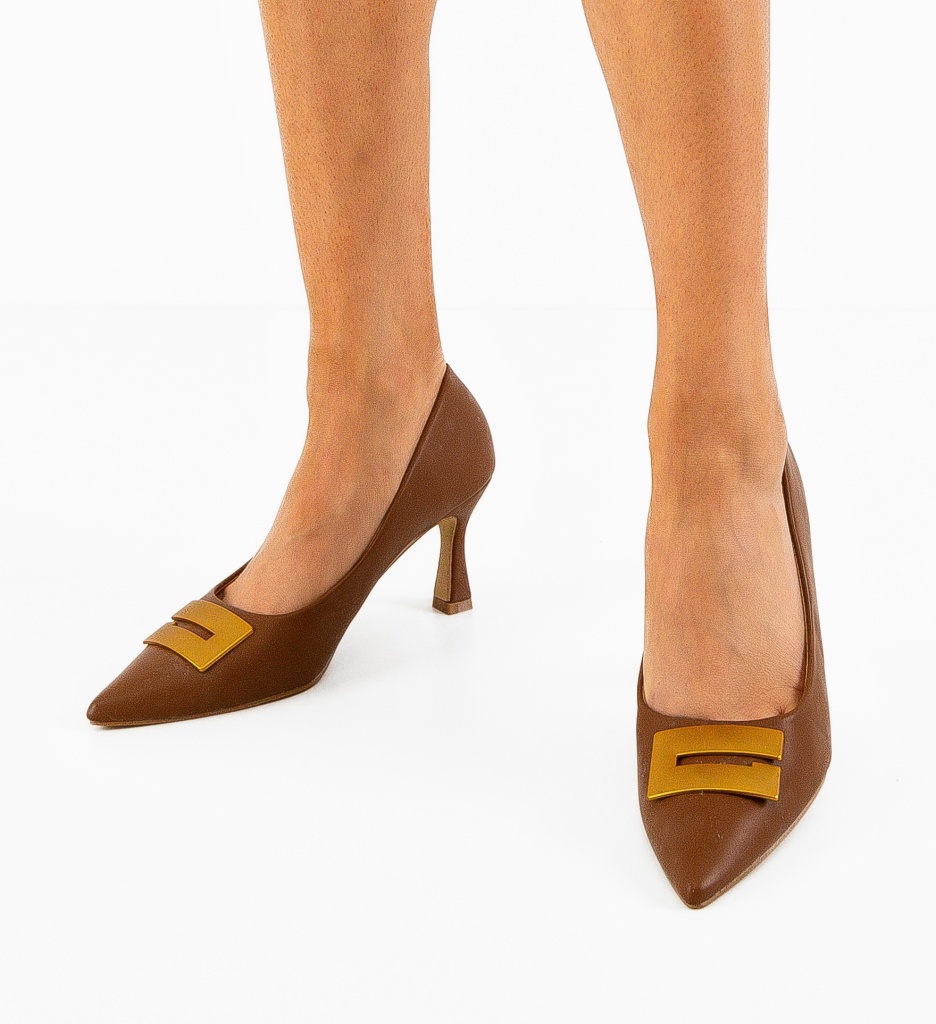Pantofi dama Jaxy Camel cu toc elegant - imagine 2