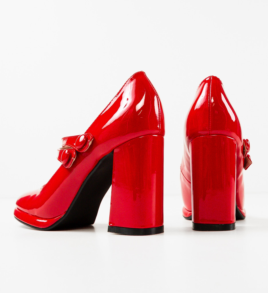 Pantofi Dama Rosii Vintage cu Toc Elegant - imagine 8