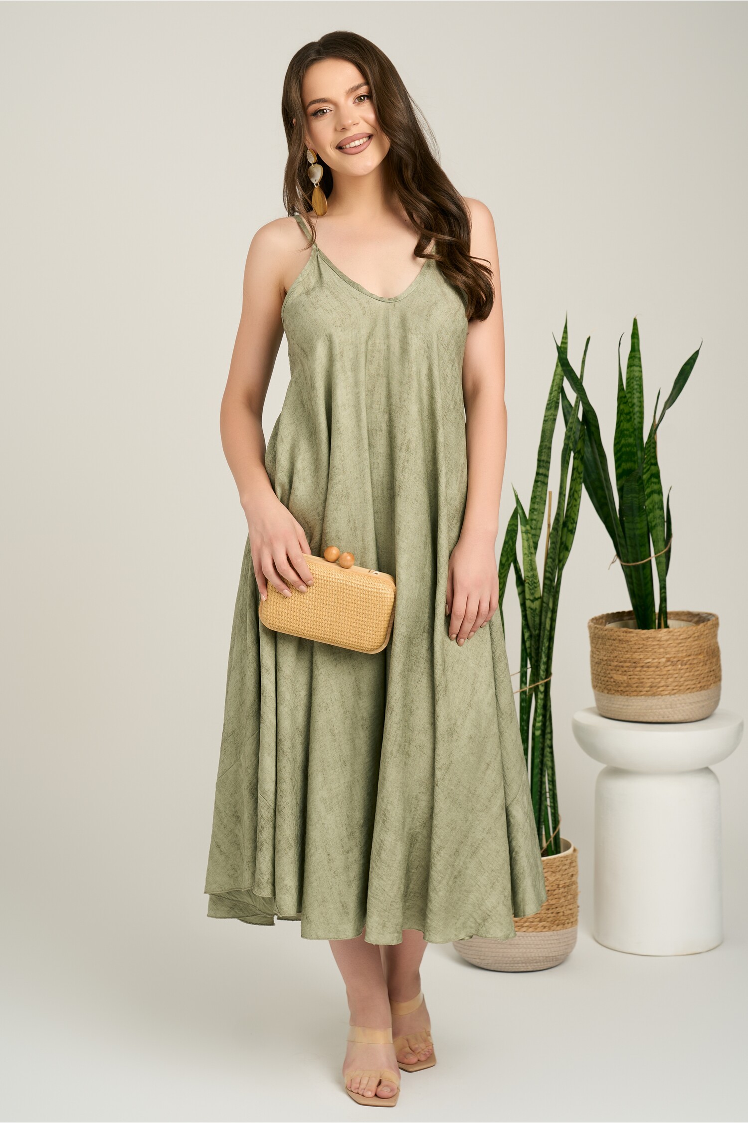 Rochie Lungă Kaki Viscosă Tip A