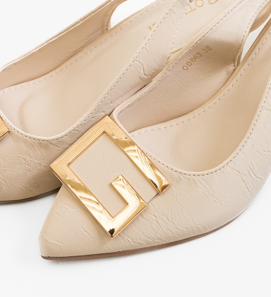 Pantofi Dama Addab Bej cu Toc Eleganți - imagine 5