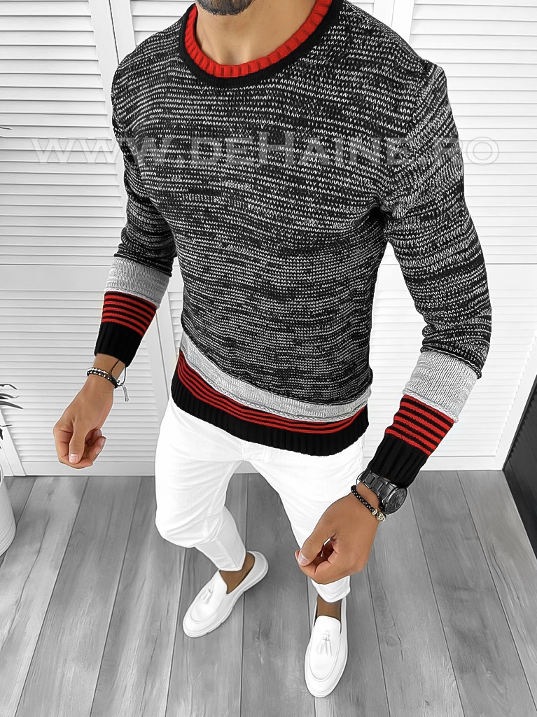 Pulover Barbati Negru Slim Fit Elegant