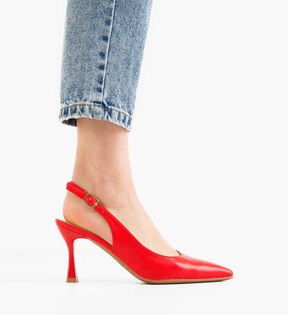 Pantofi Sanders Rosii Eleganți cu Toc - imagine 6