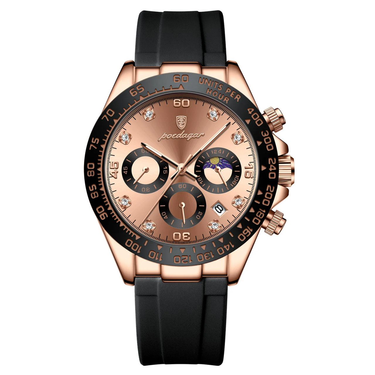 Ceas bărbătesc Poedagar CS1483 negru-rose gold, rezistent la apă
