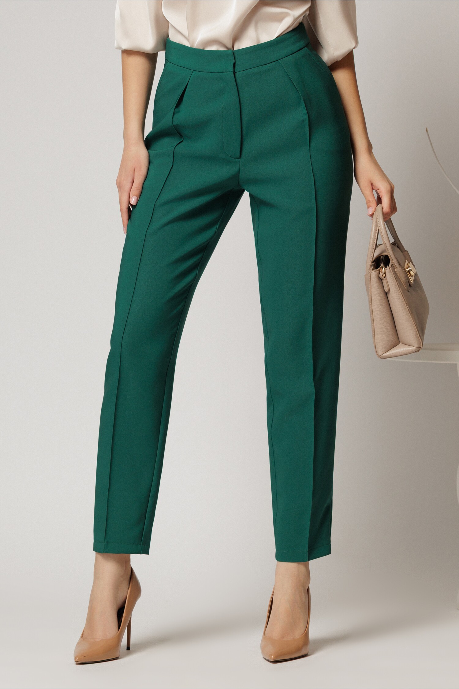 Pantaloni DY Fashion Verzi cu Pliu și Buzunare