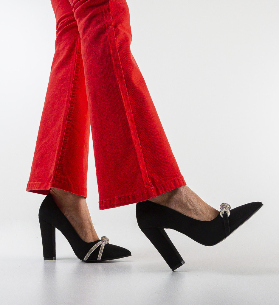 Pantofi Otbal Negri cu Toc Eleganți