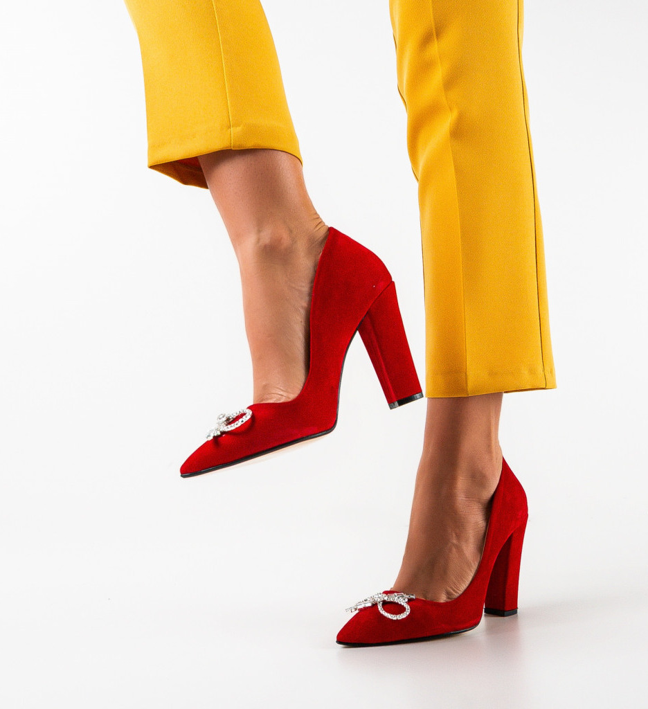 Pantofi Dama Saxon Rosii cu Toc Eleganți - imagine 2