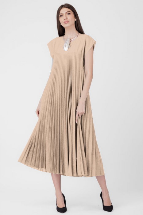 Rochie Plisată A-line Shopika | Bej Elegantă