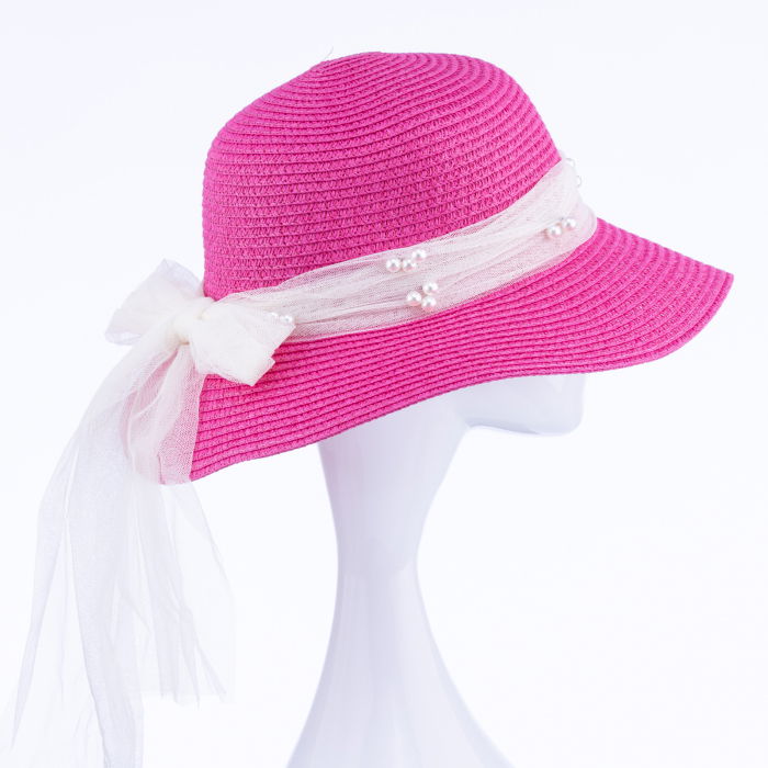 Pălărie Fucsia cu Fundă Perle | Shopika