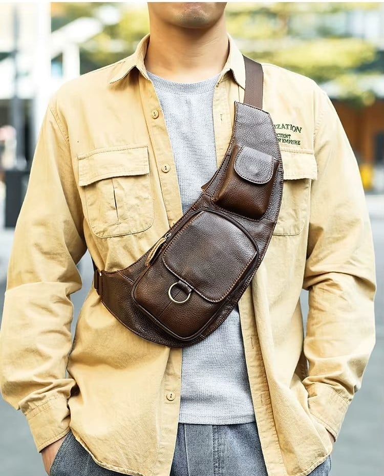 Geanta Barbati Elrohir Piele Naturala Maro - imagine 3