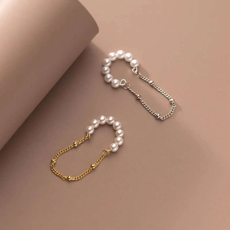 Cercei ear cuff argint 925 Amanda JW1076, perlute cu lant - imagine 3