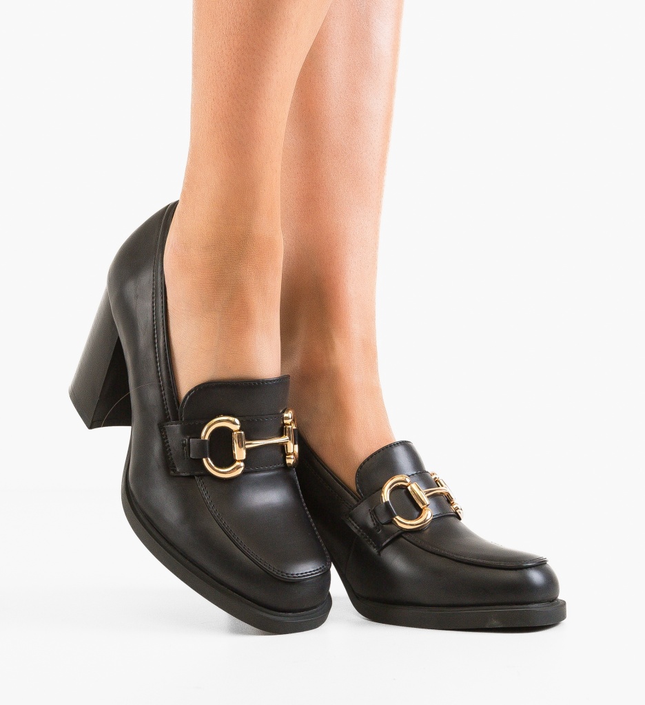 Pantofi Nathan Negri Eleganți cu Toc