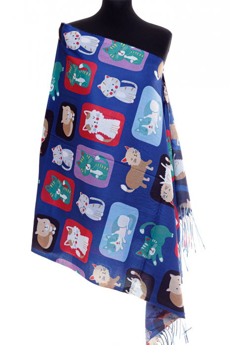 Esarfa Casmir cu Pisicute Bleumarin | Shopika