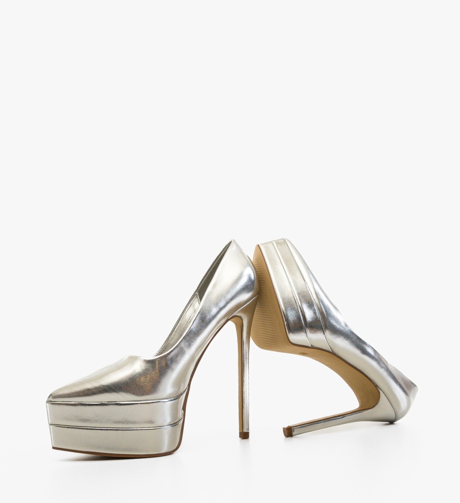 Pantofi Dama Argintii Toc Elegant - Stil Modern - imagine 6