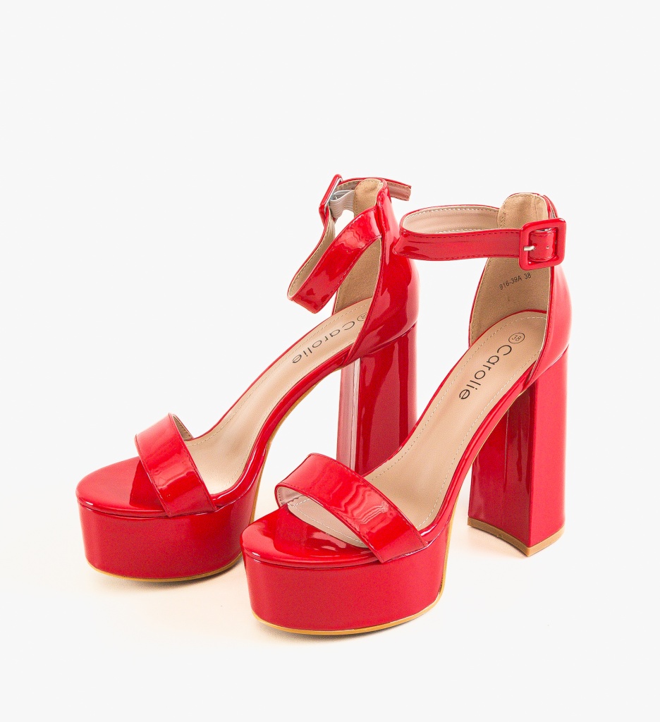 Sandale Rosii cu Toc Elegante - imagine 4
