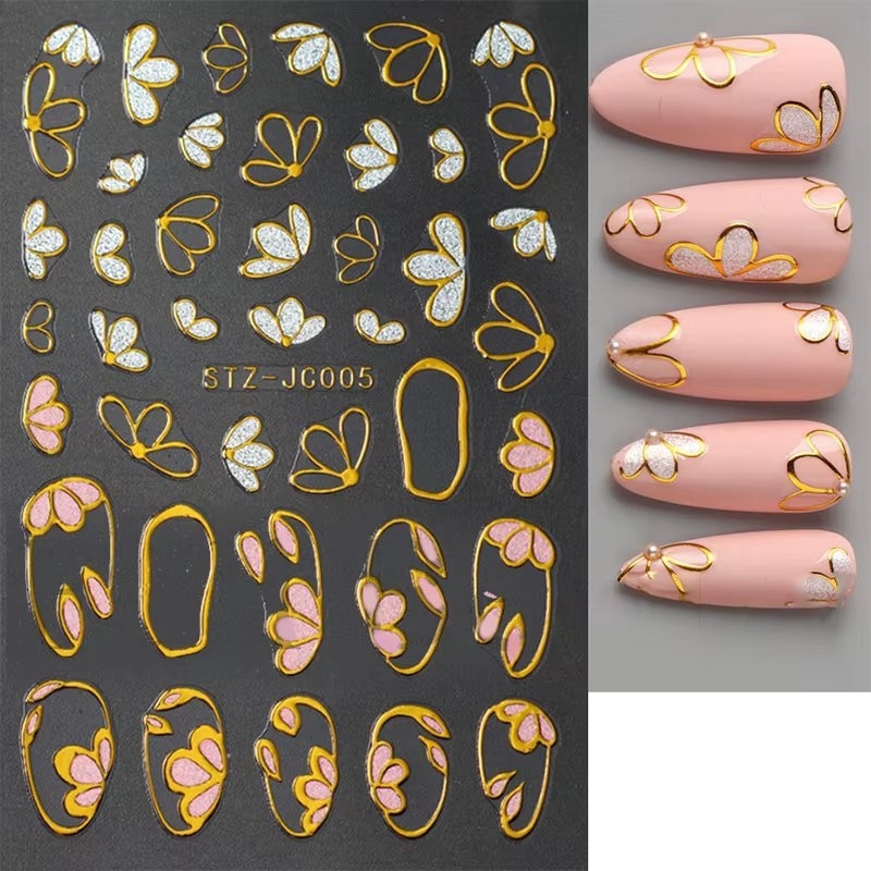 Abtibilduri Unghii Marquise Alb/Auriu - Nail Art Rapid