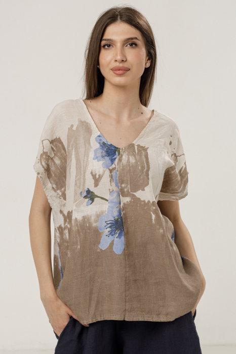 Bluză In Oversize Floral Bej | Shopika