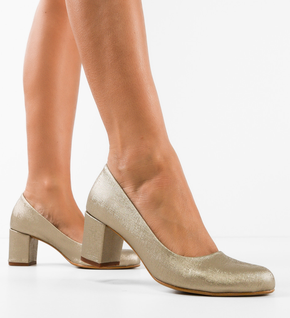 Pantofi Dama Azura Aurii cu Toc Elegant - imagine 3