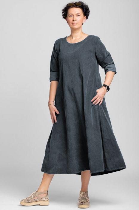 Rochie Catifea A-Line Gri - Eleganta | Shopika