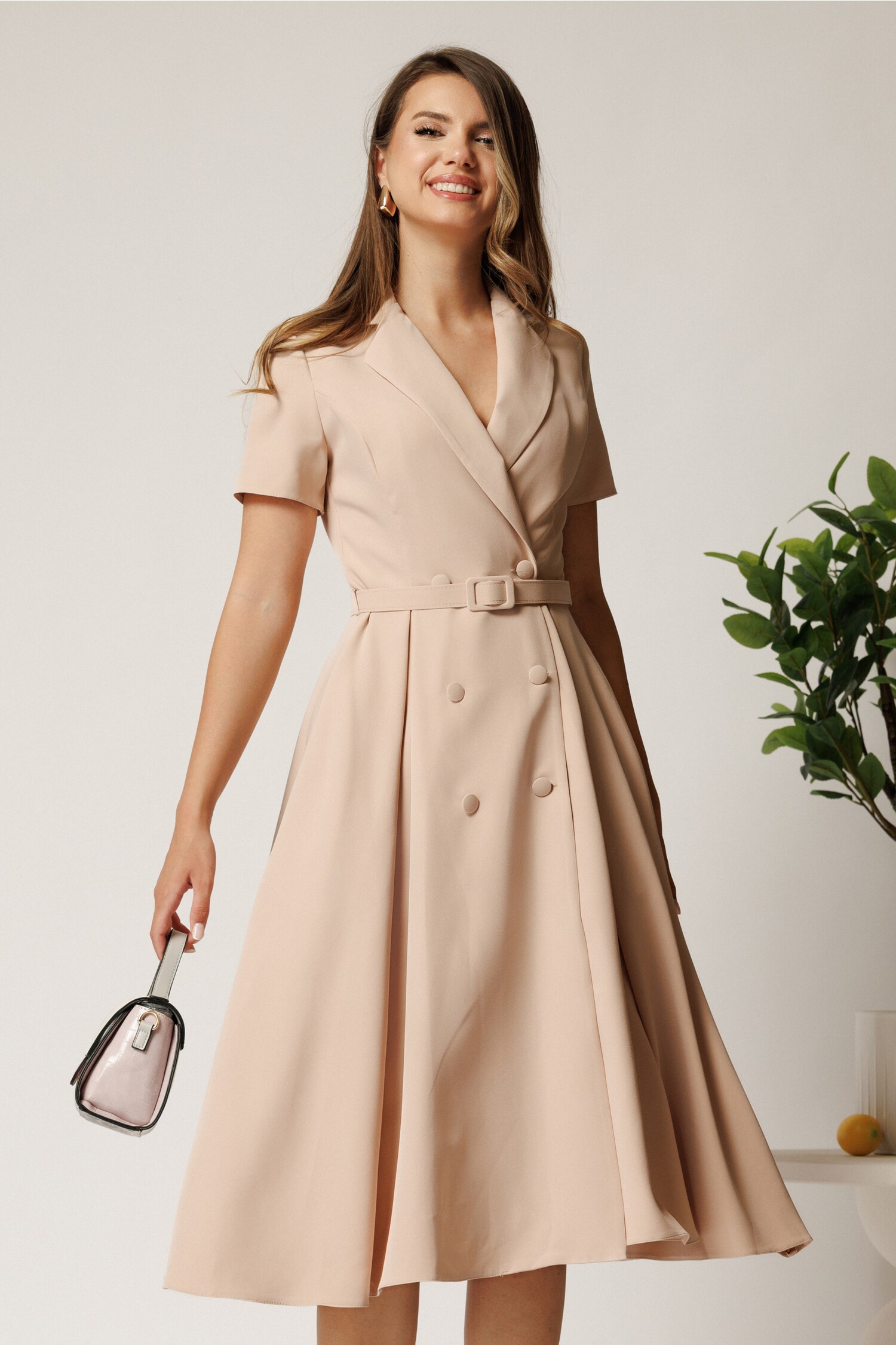 Rochie DY Fashion Eleganta din Stofa Bej