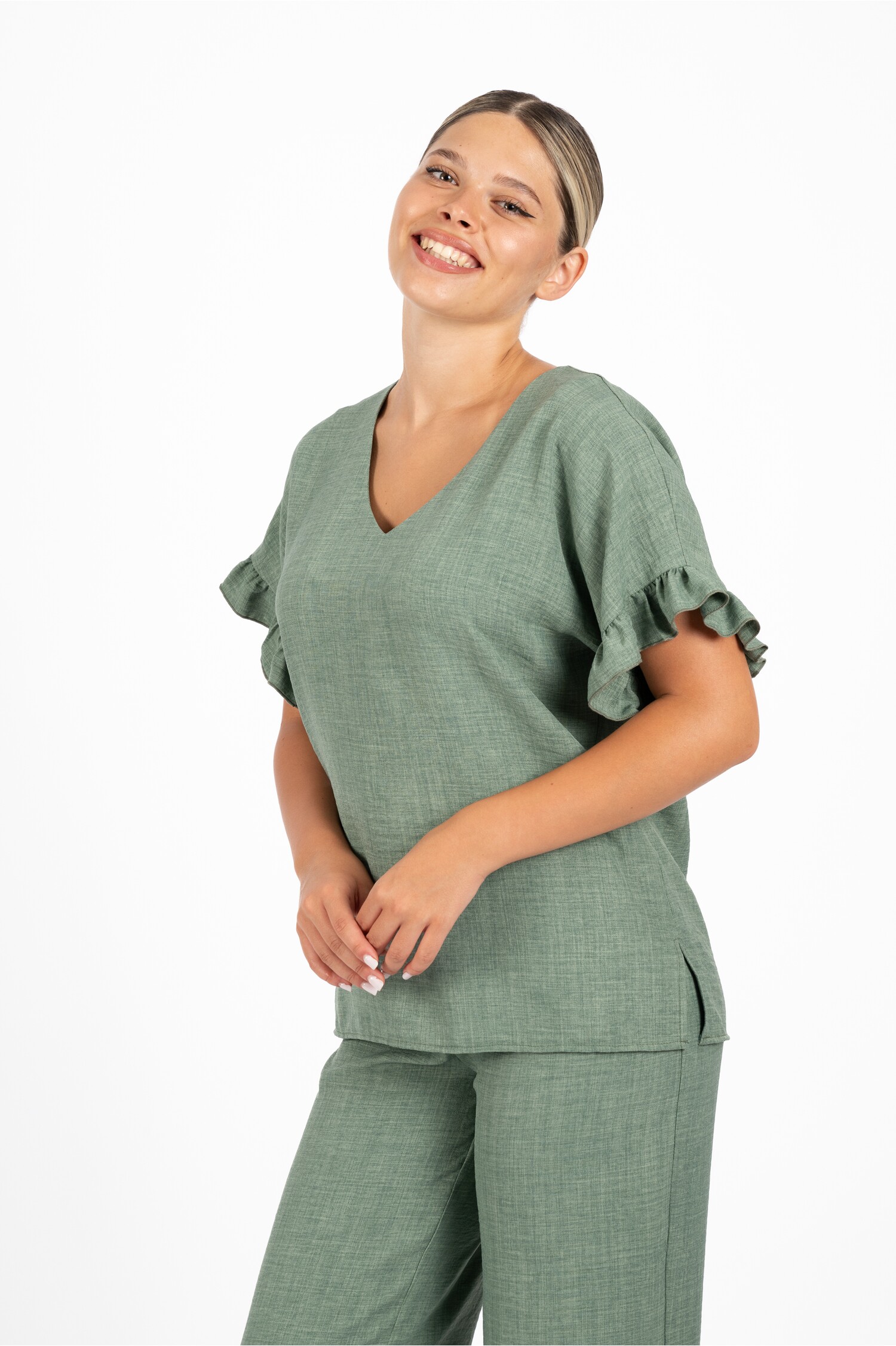 Bluza LaDonna Kaki cu Volanase - Stil Eleganț