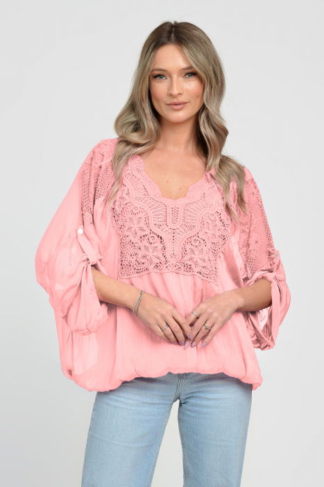 Bluza Brodată Shopika cu Dantela Roz
