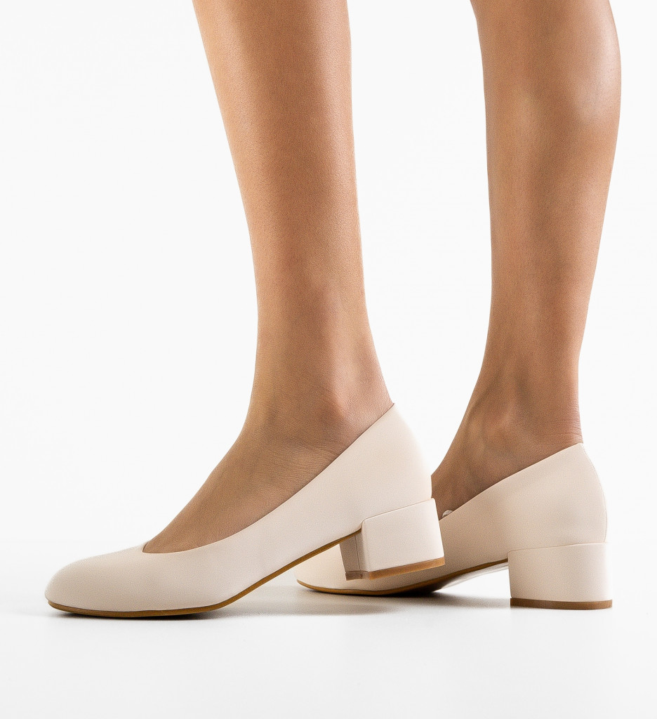 Pantofi Nora Bej cu Toc Eleganți - imagine 3