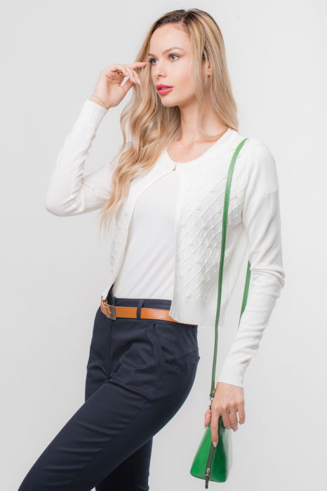 Pulover Alb cu Floricele Shopika | Design Feminin