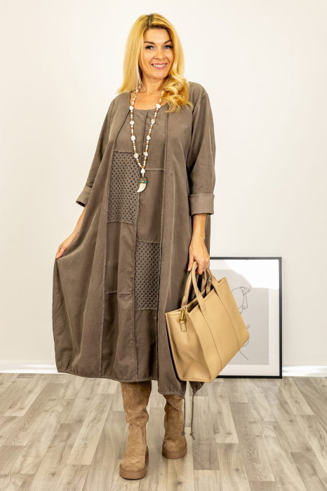 Rochie Catifea Bej Shopika, A-Line Oversize