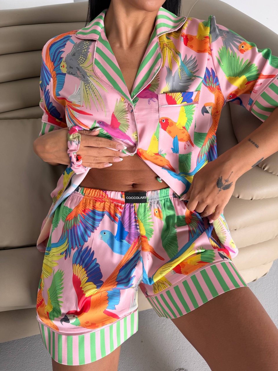 Pijama Dama 2 Piese Delis Roz Papagali - imagine 5