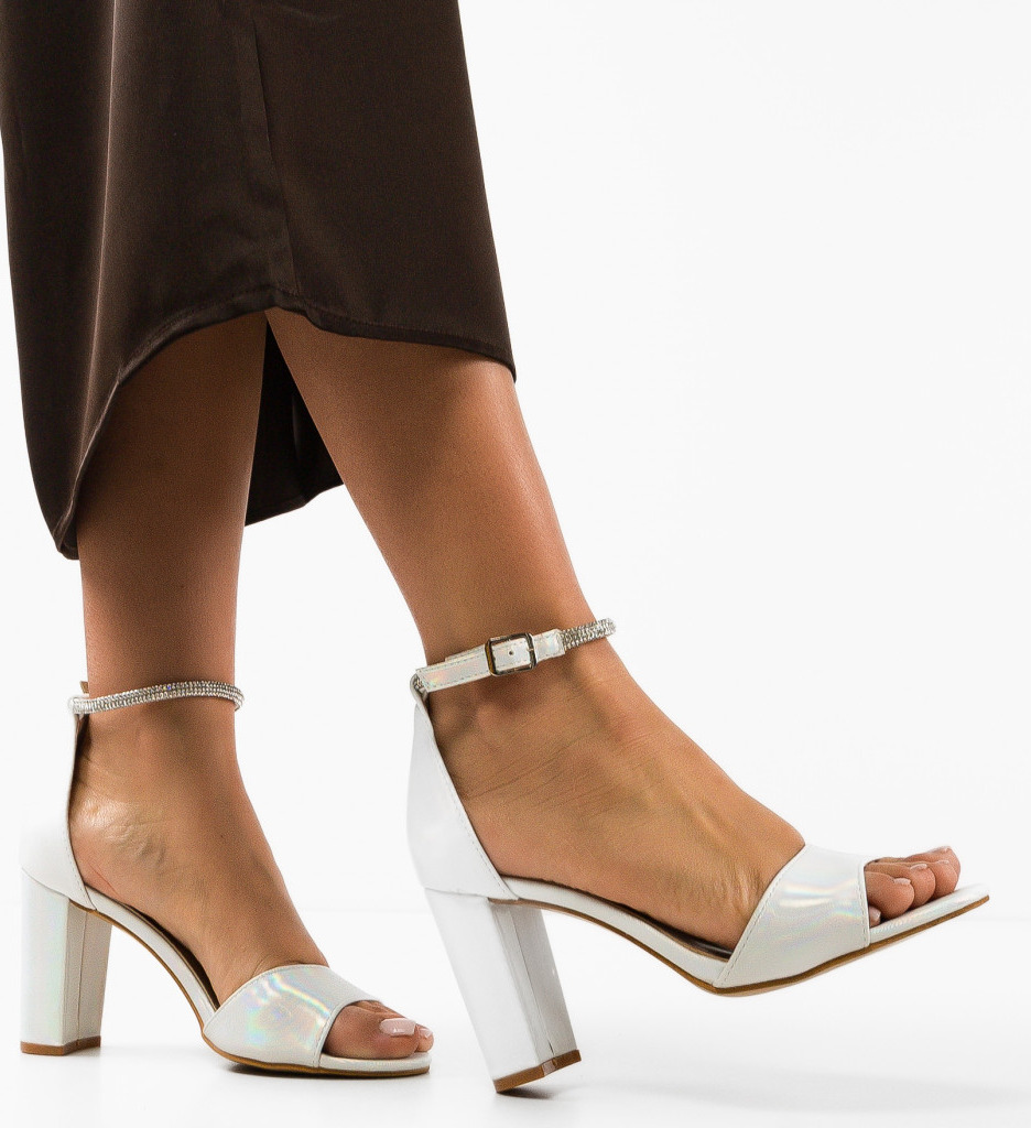 Sandale Dama Kinu Argintii cu Toc Elegante - imagine 4