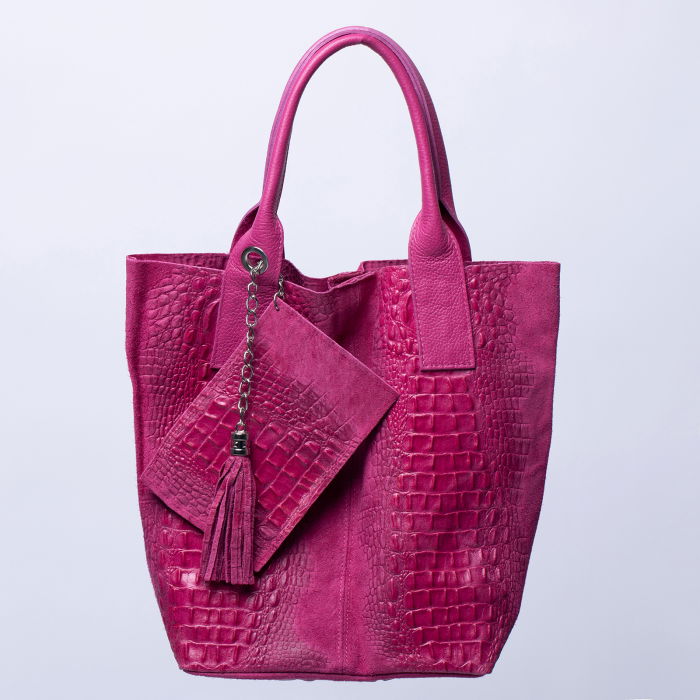 Geanta Shopika Fucsia Piele Intoarsa Eleganta