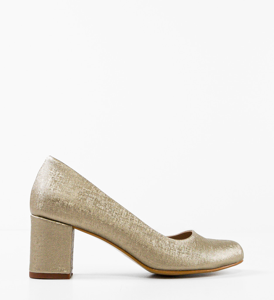 Pantofi Dama Azura Aurii cu Toc Elegant - imagine 4