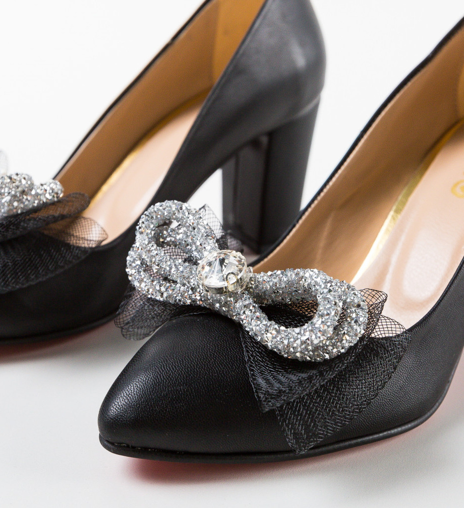 Pantofi Eleganți cu Toc Scar Negri - imagine 6