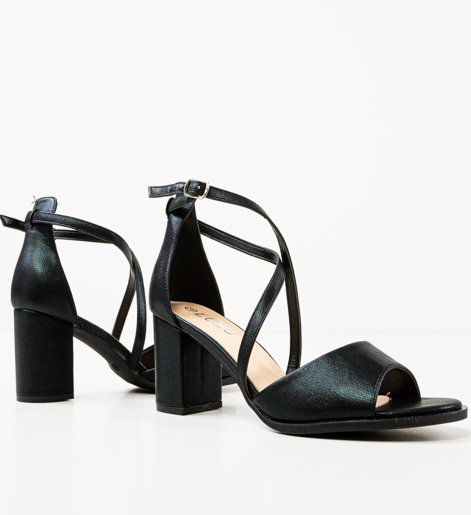 Sandale Ervans Negre cu Toc Elegante - imagine 5