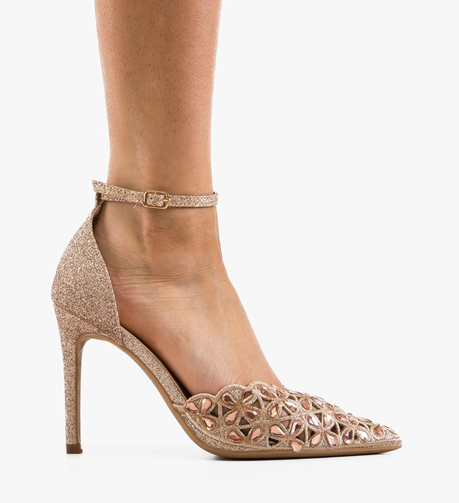 Pantofi Stiletto Dama Tabylys Aurii Eleganți - imagine 6